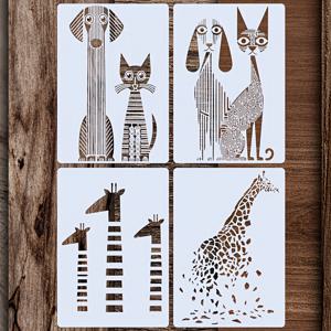 TEMU *17.78cm/10*7인치 동물 추상 템플릿, 강아지, 고양이, 기린이 특징인 재사용 가능한 페인팅 스텐실. , 트레이싱, 스프레이 페인팅, 타투, 캔버스, 종이, 천, 바닥, 책, 프레임, 벽, 가구에 적합