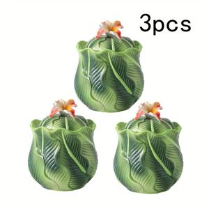 TEMU 3개 세트, 엠보싱 그린 플랜틴 잎 세라믹 스파이스 병 | 300ml 보관용기 (뚜껑 및 스쿱 포함) | 식물 주방 데코 & 휴가 스타일 필수품 | 할로윈, 추수감사절, 크리스마스 선물
