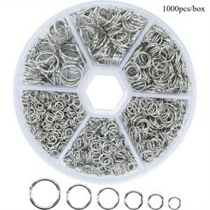 TEMU 1000개/박스 화이트 K DIY 주얼리 연결 링, 4mm, 5mm, 6mm, 7mm, 8mm, 10mm 사이즈 점프 링 포함, 주얼리 제작 액세서리, 팔찌 및 발찌 연결 링, 목걸이 오픈 엔드 버클, 수제 비즈 체인, 펜던트 귀걸이 클라스프, 스페이서 비드 커넥터, 가방 키체인 클라스프, 오픈 점프 링, O-링 커넥터, DIY 용품