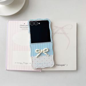 TEMU 휴대폰 케이스 - 3D 웨이브 패턴 리본 매듭 접이식 폰 케이스, 삼성 Z Flip 3/4/5/6/7 Flip 호환 풀 보호 커버