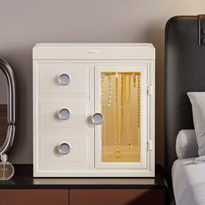 TEMU 투명 창이 있는 보석 보관 캐비닛, 3단 서랍이 있는 보석 상자, 보석 가방