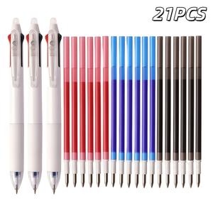 TEMU 28개/21개 삼색 클릭 젤펜 - 0.5mm 팁 (파란색, 검정색, 빨간색) - 창의적인 삼중 지우개 액체 잉크 펜 세트 (리필 포함) - 부드러운 필기감