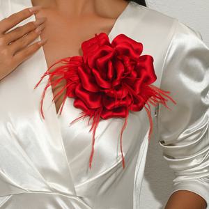 TEMU 1개 우아한 빈티지 인조 깃털 장미 브로치 | OOQ 브랜드, 철 합금, 파티, 결혼식 및 축제 행사에 이상적, 사랑하는 사람들을 위한 완벽한 선물