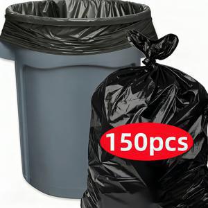 TEMU 내구성 강한 소재로 제작된 150개 블랙 토트 쓰레기 봉투, 약 25마이크론 두께. 접이식 포장으로 편리한 사용, 사무실, 가정, 주방, 거실, 잔디용