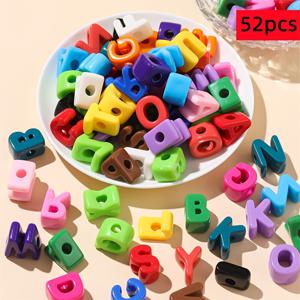 TEMU 15x20mm 알파벳 & 0-9 숫자 비즈 52개 - 아크릴 멀티컬러 DIY 액세서리 제작용, 팔찌, 목걸이, 폰 체인, 이름표, 장식용 비즈 - 비즈 공예 소품