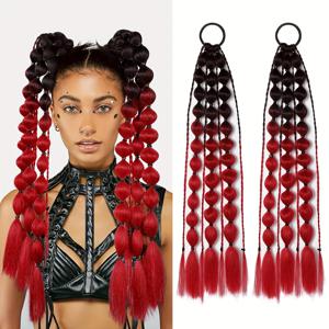 TEMU Behufun 20인치 컬러 헤어 익스텐션 2개 세트 - 버블 포니테일, 헤어 타이 포함, 옴브레 크레이지 헤어 데이 액세서리, 야키 스타일, 고온 섬유, 여성용