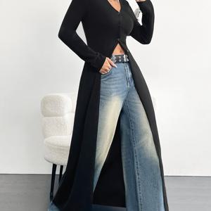 TEMU 여성용 솔리드 컬러 트렌디 롱 코트