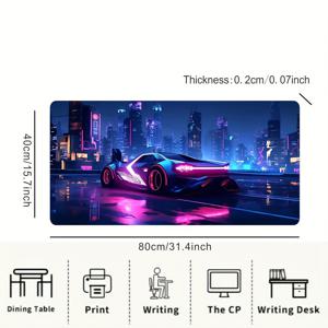 TEMU 야간 스포츠 자동차 디자인의 특대형 게이밍 마우스 패드 (고무 베이스, 직사각형 미끄럼 방지 표면, 정밀한 모서리, 세탁 가능, 전자 스포츠에 적합)