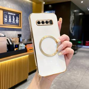 TEMU 휴대폰 케이스 - 삼성 갤럭시 S10-4G, S10+, 노트10 플러스, 노트 10, 노트10 플러스/노트10+, 노트10 라이트용 올인원 렌즈 휴대폰 케이스 (골든 마그네틱 링 및 TPU 전기 도금 후면 커버 특징)