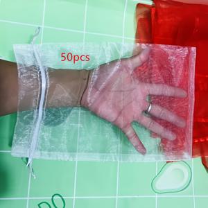 TEMU 50개 튼튼한 흰색 오간자 끈 묶음 선물 봉투 - 포장 선물, 사탕, 보석, 웨딩 선물 및 휴일 파티 장식을 위한 폴리에스터 번들 포켓