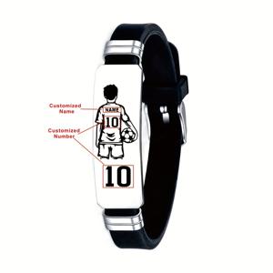 TEMU 개인 맞춤 축구 스포츠 스타일 304 스테인리스 스틸 팔찌 | 축구 애호가를 위한 완벽한 액세서리, 어린 친구 및 농구 팀 동료를 위한 이상적인 선물, 축구 리그 팀을 위한 기념 선물, 모든 계절에 적합