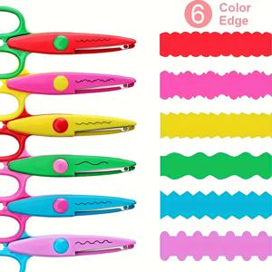 TEMU 안전 끈끈이 트리밍 디자인의 앨범 가위 6개 세트, 학생 및 재미있는 프로젝트에 적합