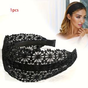 TEMU 1개 우아한 와이드 레이스 플로럴 헤어밴드, 여성용 자수 헤어밴드, 흰머리 커버, 머리카락 고정, 미끄럼 방지 이빨 디자인, 날염 커버, 헤어 클립, 빈티지 스타일 헤어밴드, 품질, 라마단, 카니발, 어머니날, 개학, 부활절 및 기타 휴일 선물용