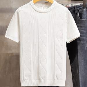 TEMU Shule Water OBM 남성 니트 스웨터, 캐주얼 비즈니스룩에 완벽, 반팔 라운드넥 풀오버 디자인, 편안한 단색 원단으로 제작, 여름철에 적합