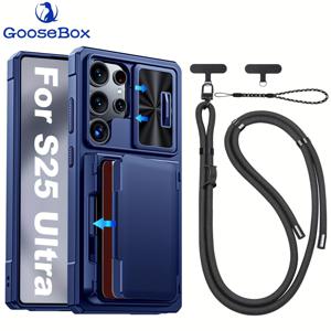 TEMU 휴대폰 케이스 - 5-In-1 삼성 갤럭시 S25 울트라 호환 케이스 지갑 스트랩 크로스바디, 카드 홀더 & 킥스탠드 & 슬라이드 카메라 렌즈 커버, 견고한 헤비 듀티 폰 케이스 커버 삼성 갤럭시 S25 울트라 호환