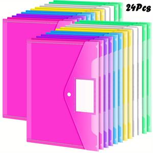 TEMU A4 플라스틱 문서 가방 24개입, 스냅 버튼 폴더형 투명 파일 정리함, 라벨 포켓 포함, 사무실, 가정 또는 학생용 문서 정리 및 보관을 위한 색상의 카테고리 파일 슬리브