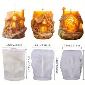 TEMU 3개 세트 QuietCast 매직 트리하우스 레진 몰드 - 재사용 가능한 실리콘 캔들 만들기 몰드, 에폭시 레진/석고 공예용 다목적 DIY 몰드, 판타지 장식 및 상상력 있는 선물에 완벽