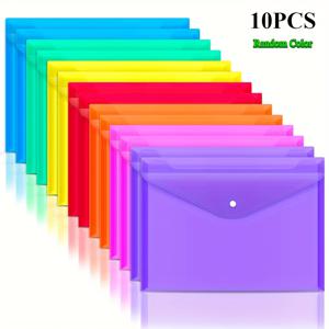 TEMU 5/10/20개 A4/Letter 사이즈 파일 가방 - 스냅 버튼 잠금, 내구성 있는 PVC 문서 보관용, 랜덤 색상 (블루, 그린, 옐로우, 오렌지, 퍼플), 학교·사무실·가정 정리용, 데스크용 파일 정리함, 학교 문구류 보관, 생동감 넘치는 컬러 옵션, 안전한 스냅 버튼