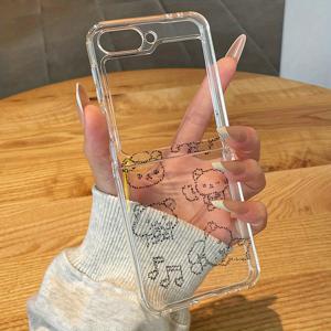 TEMU 휴대폰 케이스 - 곰돌이 디자인의 투명 폰 케이스, 삼성 갤럭시 Z 플립 모델 3부터 7까지 호환, 충격 방지 및 낙하 방지 기능 제공