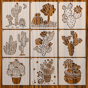 TEMU 9개의 선인장 그림 템플릿, 재사용 가능한 선인장 스텐실 (5.91X5.91인치), 종이, 캔버스, 천, 돌, 칠판, 표지판 및 미술 프로젝트에 적합합니다. 세척 가능하며 가족에게 선물로 주기에도 좋습니다.