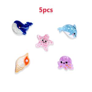 TEMU 작은 바다 동물 머리핀 5개 세트 - 귀여운 해파리 조개껍질 상어 모양 아크릴 헤어 집게핀 여성용