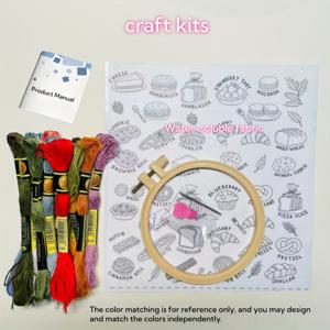 TEMU 귀여운 빵과 브런치 음식 자수 키트 - 무료 튜토리얼 비디오 포함, 초보자에게 쉬움, 홈 데코/수제 선물로 적합