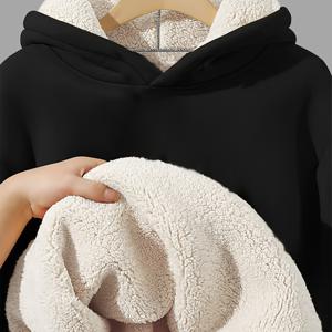 TEMU 여성용 복합 플리스 안감 후드 스웨트셔츠 - 긴팔 겨울 따뜻한 풀오버, 세탁기 사용 가능, 편안한 상의, 부드러운 원단, 일상복으로 활용 가능, 플리스 안감 디자인, 100% 섬유, 따뜻한 플리스 안감