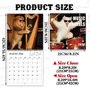 TEMU 2026 레트로 음악 테마 벽걸이 달력 플래너 - 홈 & 오피스용 12개월 사각 그리드, 월별 사진, 디자인 & 클로저 - 빈티지 음악 미학 선물 (크리스마스, 새해, 생일 추천) - 일정 관리 & 인테리어용