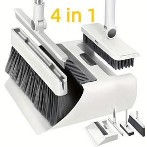 TEMU 4-in-1 가정용 청소 키트: 부드러운 강모 빗자루, 쓰레받기, 브러시 콤보 & 긁개 도구 - 눌러붙지 않음, 간편한 세척, 가정, 사무실, 학교, 기숙사에 적합 - 완벽한 크리스마스 선물