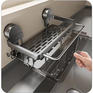 TEMU 흡착 컵 주방 수납 랙 (후크 포함), 싱크대용 스펀지 물기 제거 바구니, 벽걸이형 천 랙 및 향신료 랙, 주방 천, 스펀지, 향신료 및 기타 물품 정리에 적합