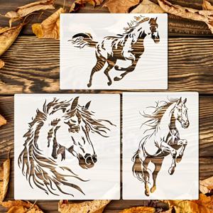 TEMU 3개 대형 위엄 있는 말 실루엣 스텐실 세트, 재사용 가능한 PET 템플릿, 우아한 홈 데코용, 동물 아트 프로젝트에 이상적 – 패브릭, 벽, 가구, 유리, 문 & 창문에 DIY 공예, 페인팅, 엠보싱, 다중 표면 아트워크 및 홈 데코에 완벽