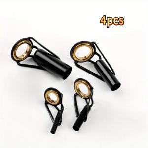 TEMU 4개입 고강도 낚싯대 가이드 | 소형부터 대형까지 다양한 사이즈, 금색 베어링이 있는 검은색, 담수, 해수, 스피닝, 캐스팅 & 플라이 낚싯대에 적합 - 내구성이 뛰어난 스테인리스 스틸 로드 추가, 낚싯대 수리 도구