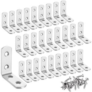 TEMU 30개 세트 L형 코너 브라켓, 스테인리스 스틸 L형 브라켓, 소형 직각 브라켓, 나무 가구 의자 서랍 캐비닛용 금속 코너 브라켓 (1. 1.96인치) 스크루 포함