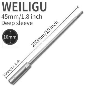 TEMU WEILIGU 직선 튜브, 총 길이 10인치, 깊이 45mm, 바나듐 재질, 높은 동심도 특징, 다양한 육각 너트 소켓 비트에 적합