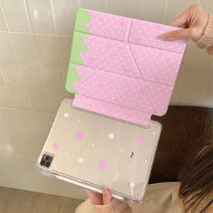 TEMU 핑크 도트 스트로베리 아이패드 케이스 - 11세대, 프로 2025 신형, 귀여운 10세대 에어 7/6 펜슬 홀더 포함, 안티벤드 11인치 태블릿 케이스 (여성용)