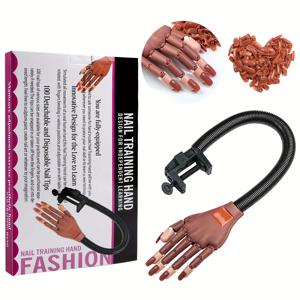 TEMU 아크릴 네일 연습용 손 조절 및 유연한 연습 핸드, 이동 가능한 디자인, 훈련용 네일 팁 100개 포함