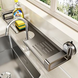 TEMU 1pc 벽걸이 욕실 싱크 주최자 흡입 컵 홀더 - 드릴 없음 탄소 강철 및 ABS 선반 치약, 메이크업 브러시, 플로스 - 작은 욕실용 공간 절약 화장대 보관용품, 욕실 싱크 액세서리, 화장품 보관, 세련된 금속 마감, 내구성 있는 구조, 선반|싱크대수전