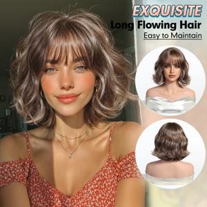 TEMU 10인치 브라운 컬리 보보 가발, 깔끔한 앞머리; 여성용 가발, 카니발; 케이팝, K팝; Y2K; 코스프레; 다크 스타일; 푹신한 헤어 네트; 크리스마스; 축제 분위기; 초보자 필수 아이템; 로즈 네트 모자; 고온 내성; 독특한 가발