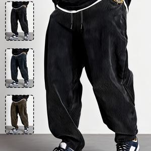 TEMU 남성용 신상 사계절 코듀로이 팬츠 1개, 루즈핏 스트레이트핏 레트로 캐주얼 바지, 부드럽고 편안한 원단, 블랙/그레이블루/브라운 다양한 색상 옵션