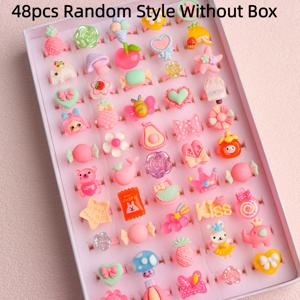 TEMU 28/48개 패셔너블, 로맨틱, 스위트 만화 여성용 반지, 투명 딸기 꽃 크리에이티브 패턴 반지 세트, 데일리 파티 장식, 박스 없음