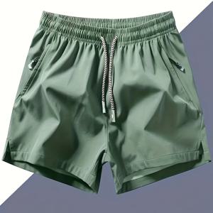 TEMU 남성용 지퍼 포켓 액티브 반바지, 편안한 허리 드로스트링 빠른 건조 반바지, 러닝, 스포츠, 피트니스 쿼터