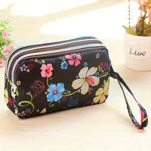 TEMU 여성을 위해 디자인된 넉넉한 3단 휴대폰 파우치, 명함 홀더, 지갑, 손목 핸드백 겸용. 패브릭 동전 지갑이 특징이며 길이는 6인치입니다.