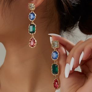 TEMU 빈티지 패션의 긴 태슬 귀걸이 한 쌍, 합성 보석 장식
