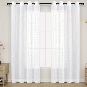 TEMU 2개 우아한 화이트 시어 커튼, 폼폼 디테일 - 빛을 통과시키는, 그로밋 탑, 거실 & 침실용 팜하우스 스타일, 손세탁 쉬운 폴리에스테르 커튼