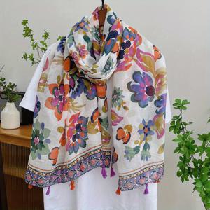 TEMU 새로운 스타일 컬러풀 스카프, 에스닉 프린지, 통기성 좋은 여성용 숄, 스위트 비치 랩