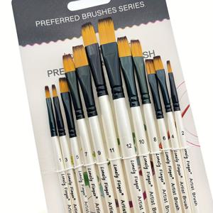 TEMU 12개 플랫 페인트 브러쉬, 부드러운 수채화, 아크릴, 잉크, 구아슈, 오일, 템페라 페인팅을 위한 고품질 탈모 방지 나일론 헤어 - 편안한 그립과 정확한 제어를 위한 인체공학적 디자인