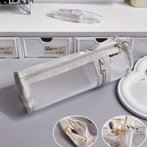 TEMU 대용량 메쉬 필통 - 슬림하고 통기성 좋은 디자인, 쉽게 열 수 있는 플립탑 뚜껑 | 다용도 문구 정리함 & 펜 거치대 | 학교 및 사무용품을 위한 휴대용 보관 가방