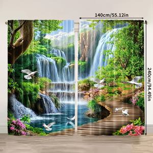 TEMU 숲의 풍경이 담긴 디지털 프린팅 커튼 2개 세트 (폴리에스터 재질, 막대 포함 안됨, 움직임 없음, 배터리 없음). 침실 및 기타 거실의 홈 데코레이션에 적합합니다.