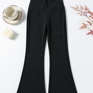 TEMU 2025년 봄 신상 여아용 슬림핏 요가 레깅스, 단색 활용도 높은 패셔너블한 고허리 플레어 팬츠, 아동복 아우터웨어, 여아용 바지 의류