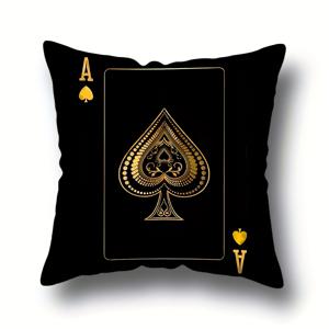 TEMU 1개, 고품질 럭셔리 블랙 골드 에이스 쿠션 커버 킹 퀸 거실 침실 서재 자동차 장식 17.7*17.7인치